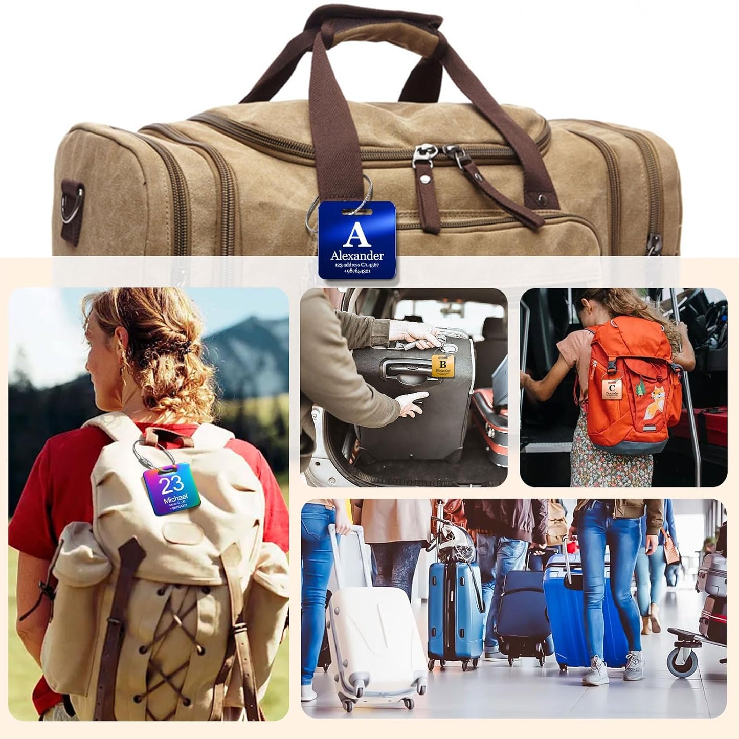 Customized Stainless Steel Luggage Tags: Personalize Your Suitcases, Backpacks, and Bags with Your Text - Custom Initial Text Name ID,Number(4 Pack)