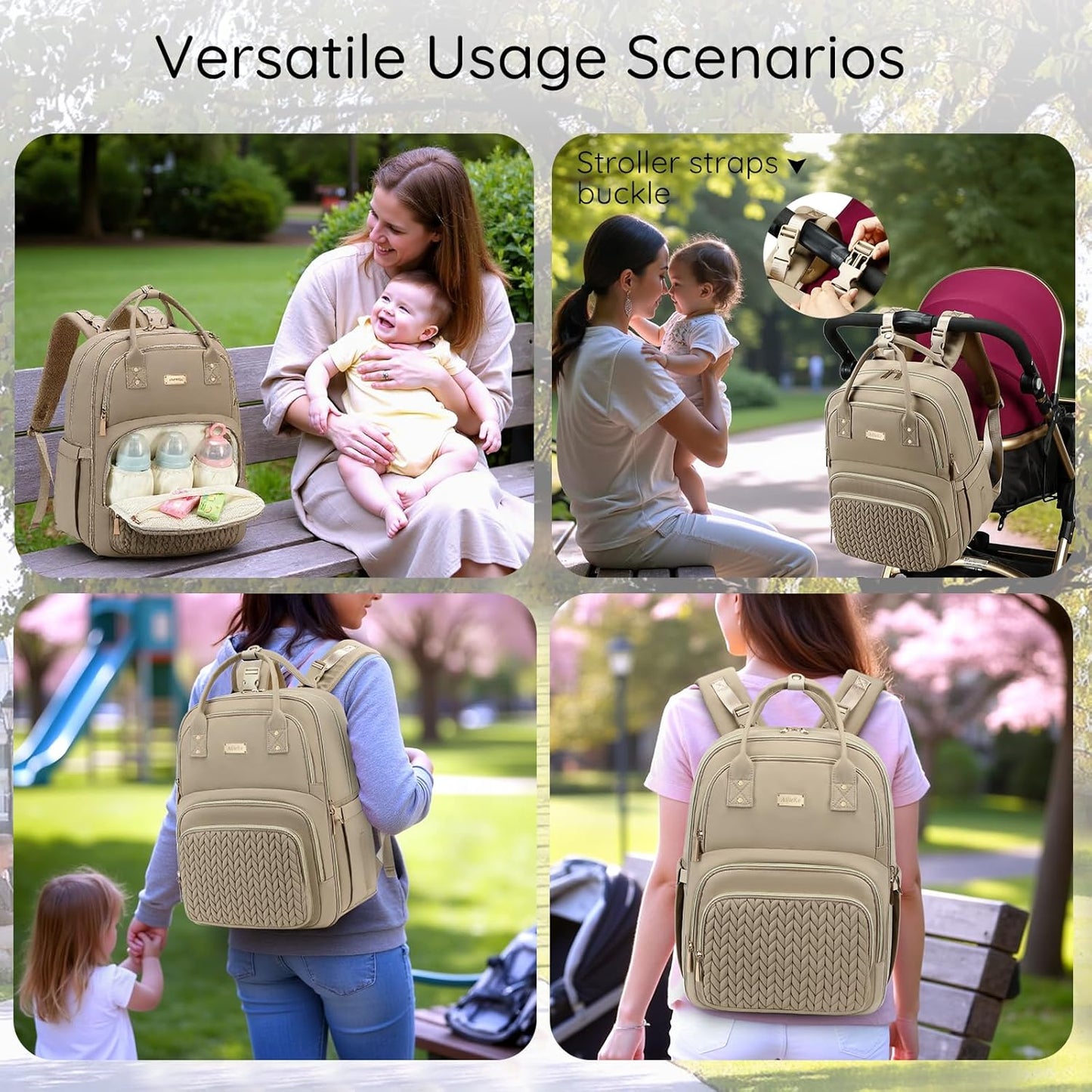 Diaper Bag Backpack - Large Multi functional, Boys, Girls & Baby Travel Essentials Tote with Changing Pad, Insulated Pockets, Stroller Straps, Waterproof - Diaper Bag for Mom & Maternity (Brown Taupe)