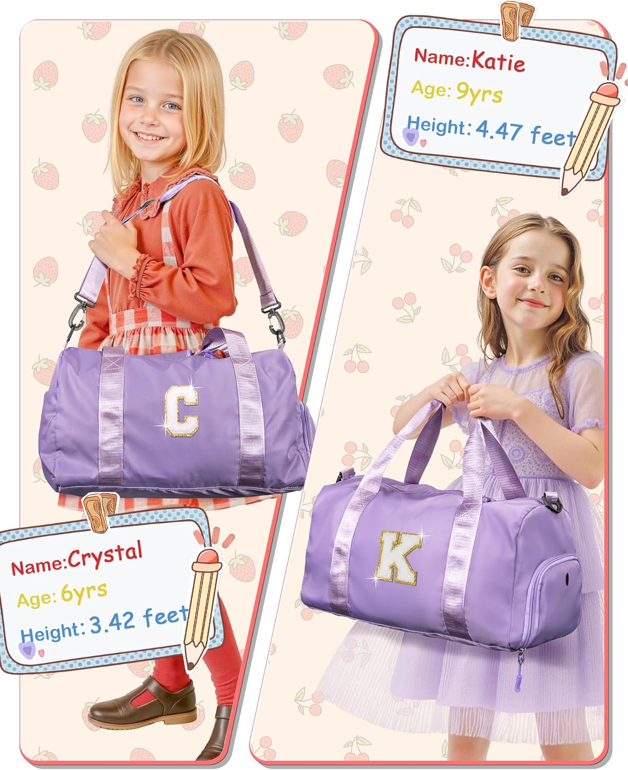 Gymnastics Bag for Girls for Kids-Girl Gym Bag with Shoe Compartment, Kid Personalized Weekender Overnight Bags, Initial Travel Tote with Makeup Pouch, Valentines Day Gift (Letter P)