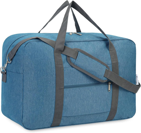 For Spirit Airlines Personal Item Bag 18x14x8 Foldable Travel Duffel Bag Tote Foldie Duffle Carry on Luggage for Women and Men 30L (Navy Blue (With Shoulder Strap))