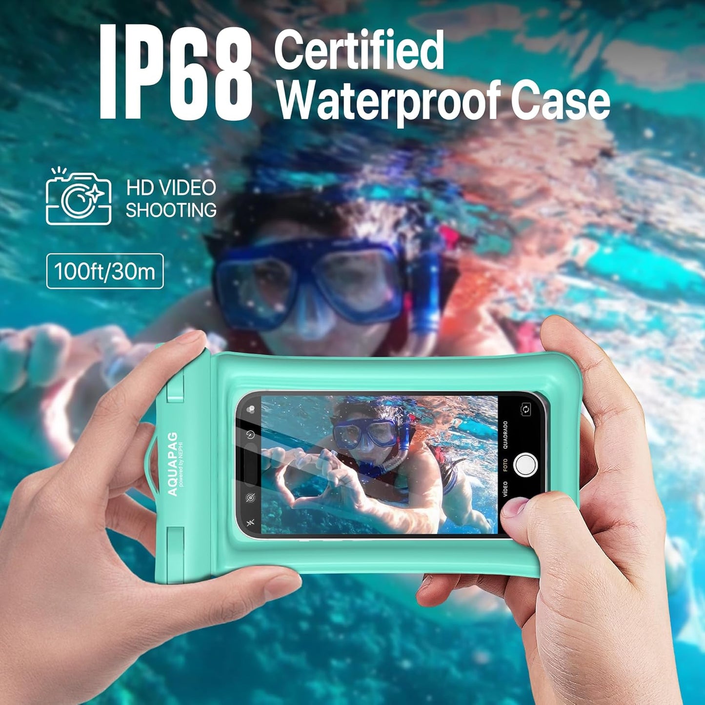 NEPHI IP68 Waterproof Phone Pouch 2 Pack-Up to 8.0"，Adjustable Neck Lanyard Floating Waterproof Phone Case for iPhone,Phone Dry Bags for Vacation Beach Pool Travel Essentials (Aqua Green 2 Pack)