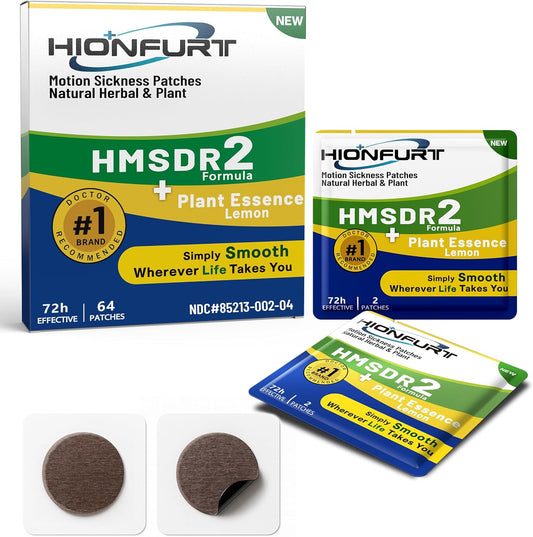 HMSDR2 64ct Motion Sickness Patches with Plant Essence – Lemon – Sea Sickness Patches for Cruise, Car, Airplane – Non-Drowsy, 72H Lasting