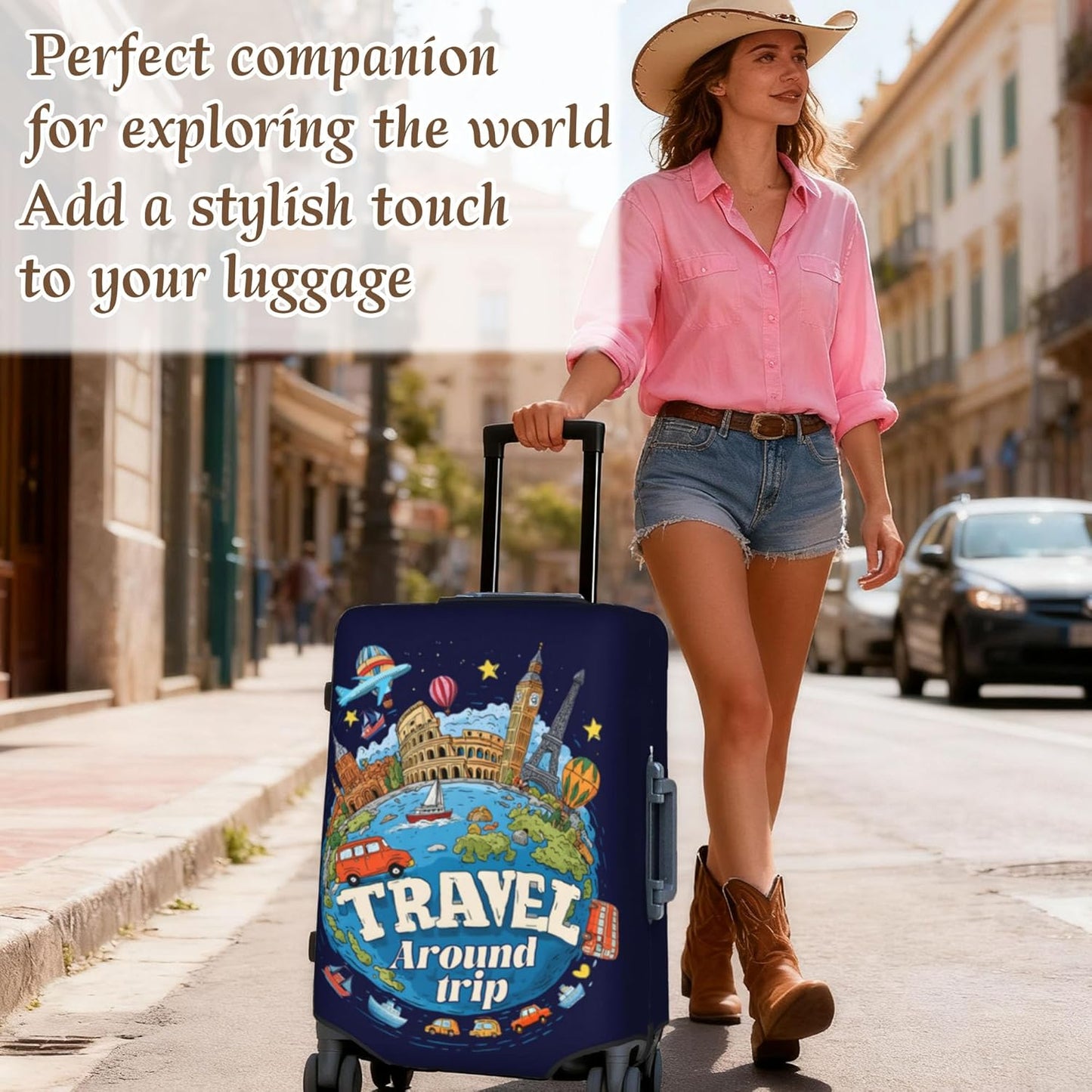 Luggage Cover, Travel Suitcase Covers, Elastic Suitcase Protective Cover, Scratchproof Luggage Protector, Washable Dustproof Trolley Case Protector Fit 22-28 Inch (word, L（25-28inch suitcase）)