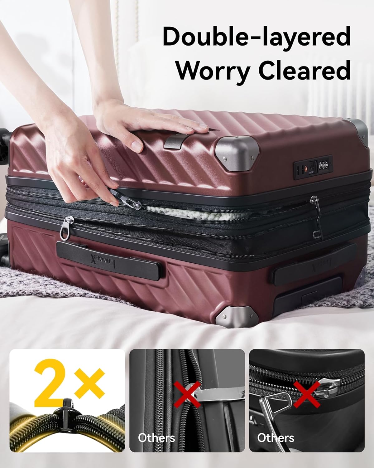 LUGGEX Luggage with Spinner Wheels, Polycarbonate Expandable Hard Shell Suitcase, Carry On 20 Inch, Purple