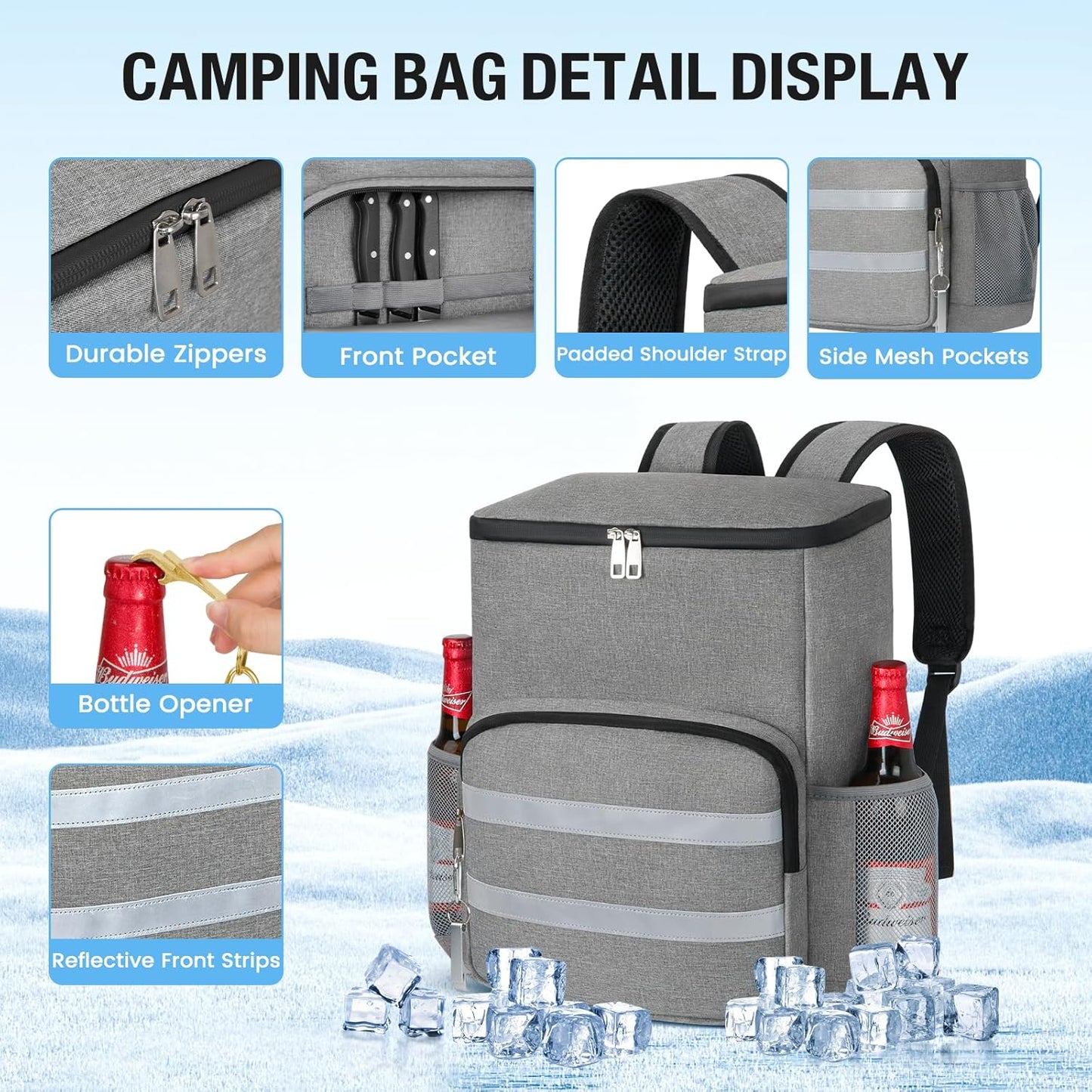 Backpack Cooler - 54 Cans Large Capacity Insulated Leak Proof Lunch Backpack for Men & Women, Soft Cooler Bag for Picnic Camping Beach Hiking Travel Office