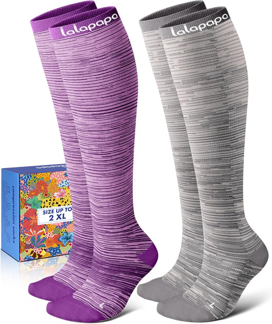 Thick Soft Cotton Compression Socks for Women Men 15-20mmHg Knee High Breathable Cotton Socks for All Day Comfort