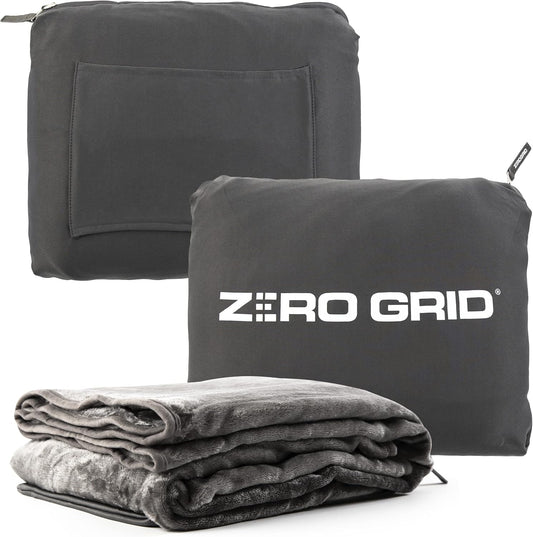 Lightweight Travel Blanket - Premium & Compact Airplane Wearable Blanket with Neck Snaps, Cozy Foot Pockets, Zipper Pouch - Converts into Soft Pillow - Designed for Ultimate Comfort - Shadow