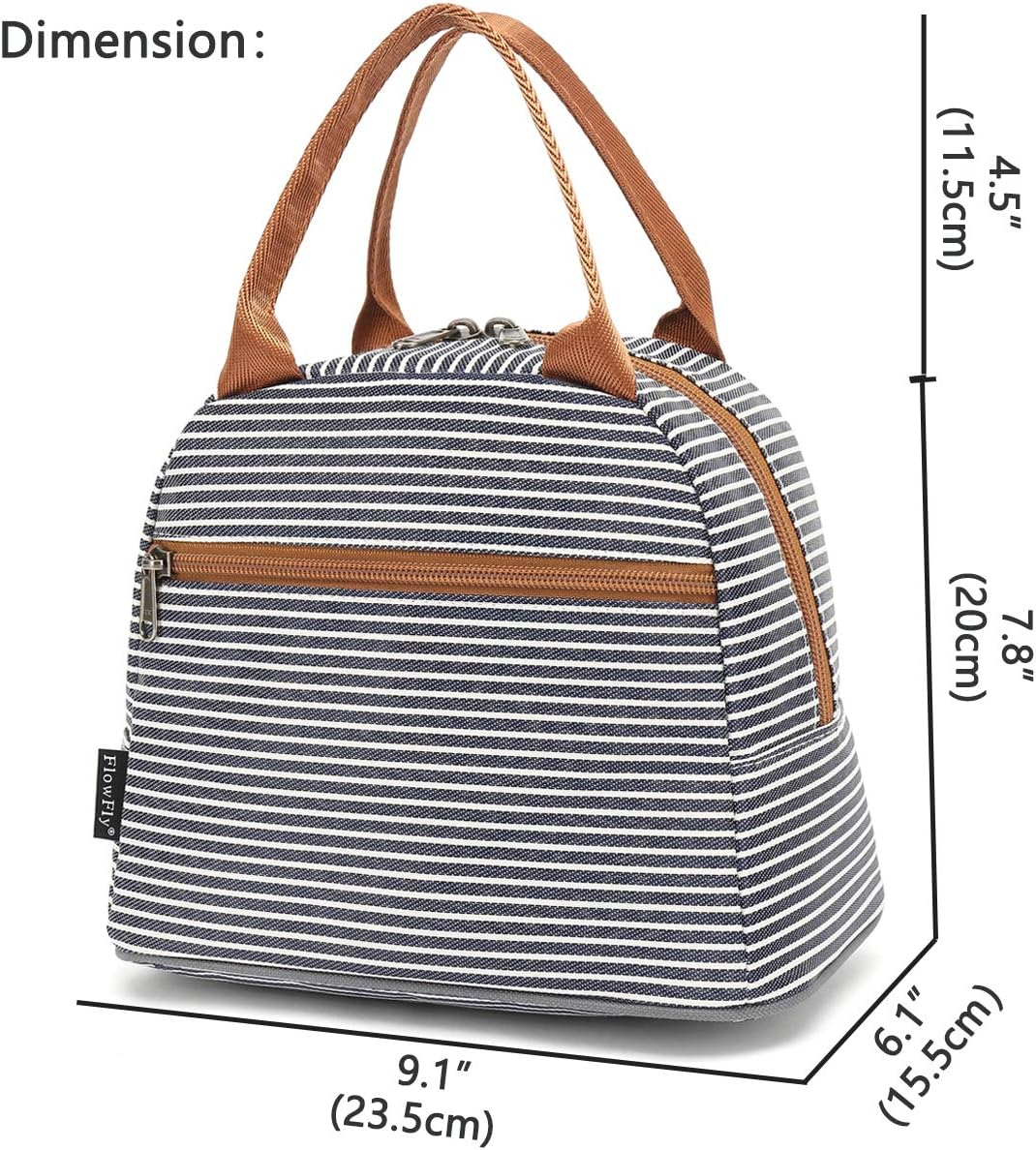 FlowFly Insulated Lunch Cooler Bag - Tote Bag Organizer for Women/Men, White&Black Stripe