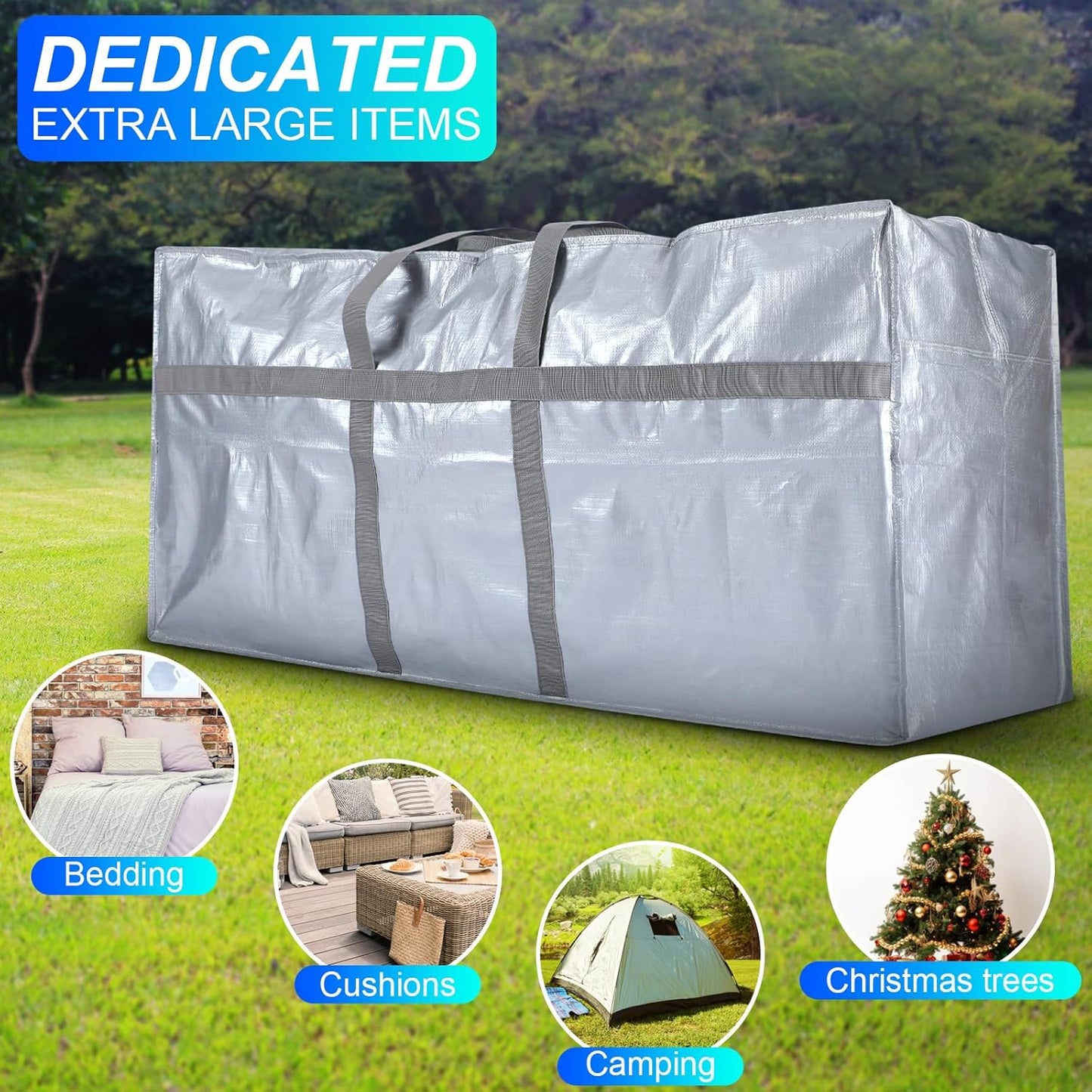 4 Pcs 66 Gallon Large Moving Bags with Zipper and Handles Foldable Storage Duffle Bags Heavy Duty Extra Large Totes for College Dorm Travel Clothes Blankets Bedding Moving (Silver)