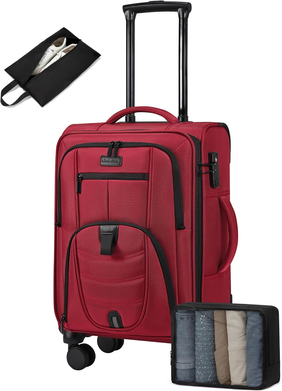 LOVEVOOK Carry On Luggage Airline Approved, Suitcases with Spinner Wheels, Softside Carry-on Luggage with TSA Lock for Women Business Trip, Lightweight Large Capacity Luggage for Travel, Burgundy Red