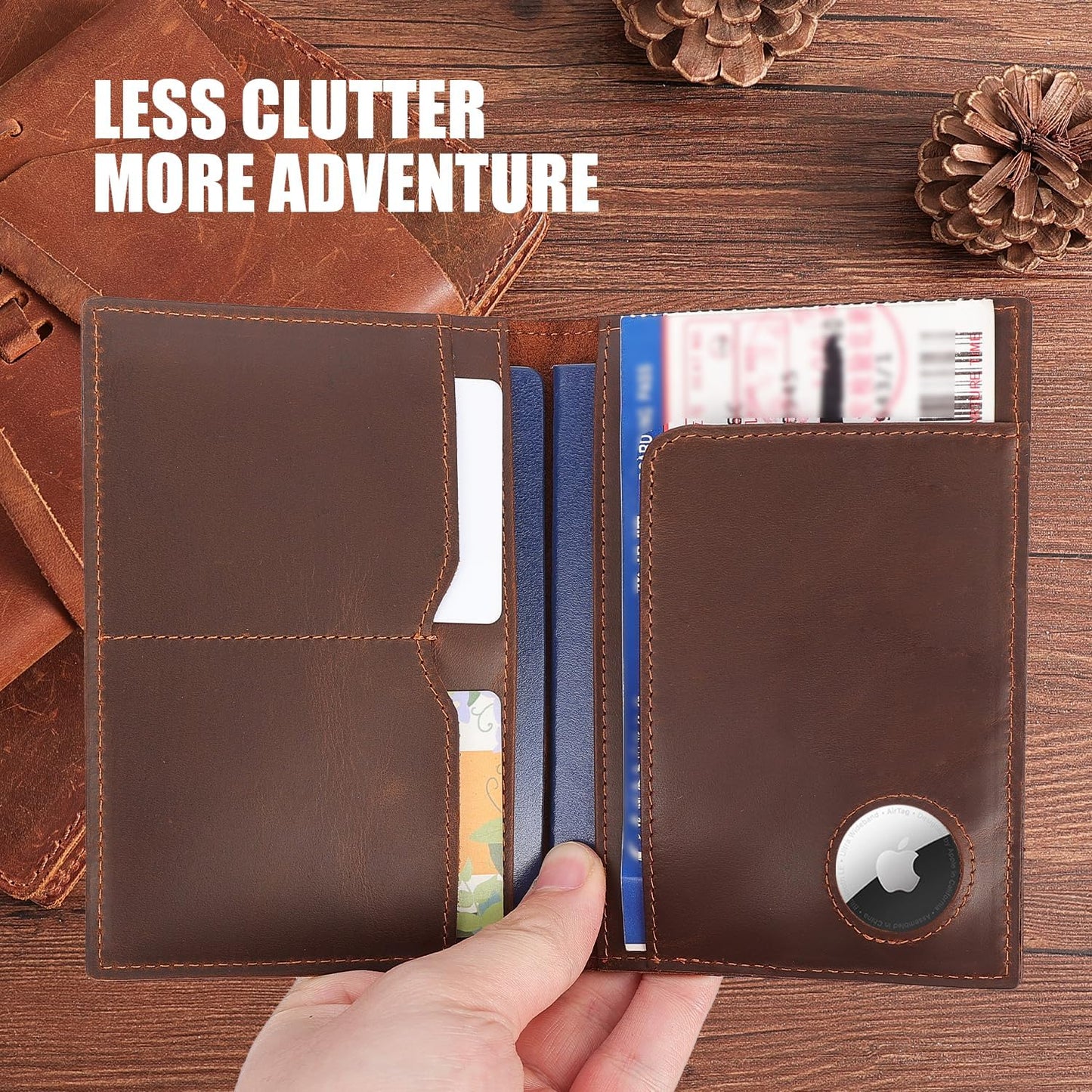 STAR VISTA Albatross Leather Travel Passport Holder, Minimalist Design, Full Grain Leather Case for Men and Women - Slim Passport Wallet, Bifold, RFID Blocking, with AirTag Holder
