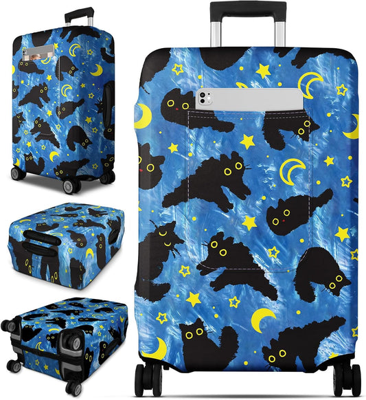 Slohif Luggage Cover for Suitcase Tsa Approved Protector - Luggage Sleeve Large Suit Case Cover Travel Stretch Baggage Case Protective Washable Fit 21-23 Inch Black Cat S