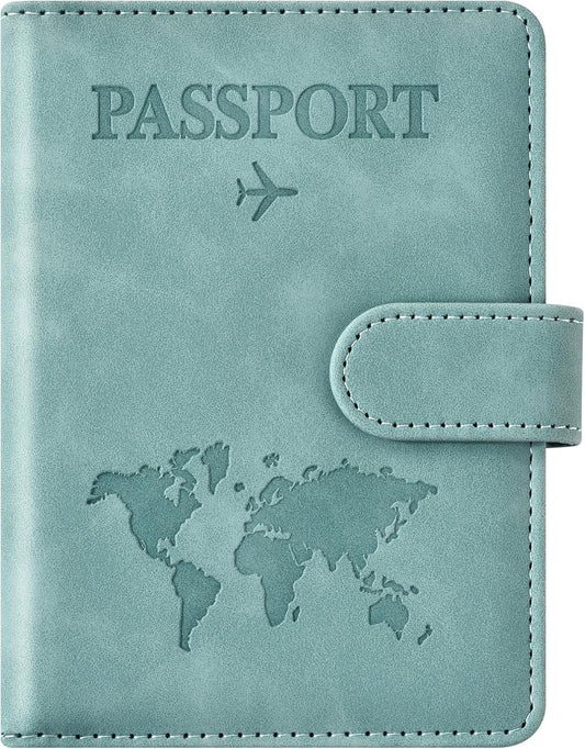 Eoehro Passport Holder for Travel Essentials, Passport Wallet Cover Case for Travel Must Haves Accessories,Passport Book Holders for Women and Men(light blue)