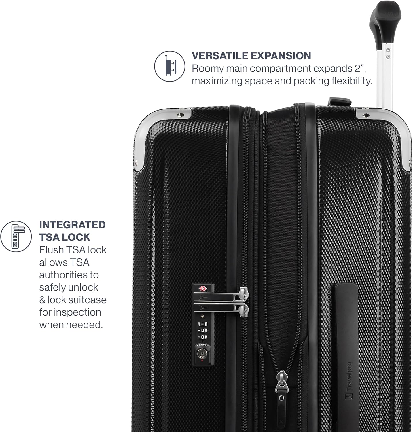 Travelpro Pathways 3 Hardside Expandable Luggage, 8 Spinner Wheels, Lightweight Hard Shell Suitcase, 3 Piece Set (21/25/28), Black Knight