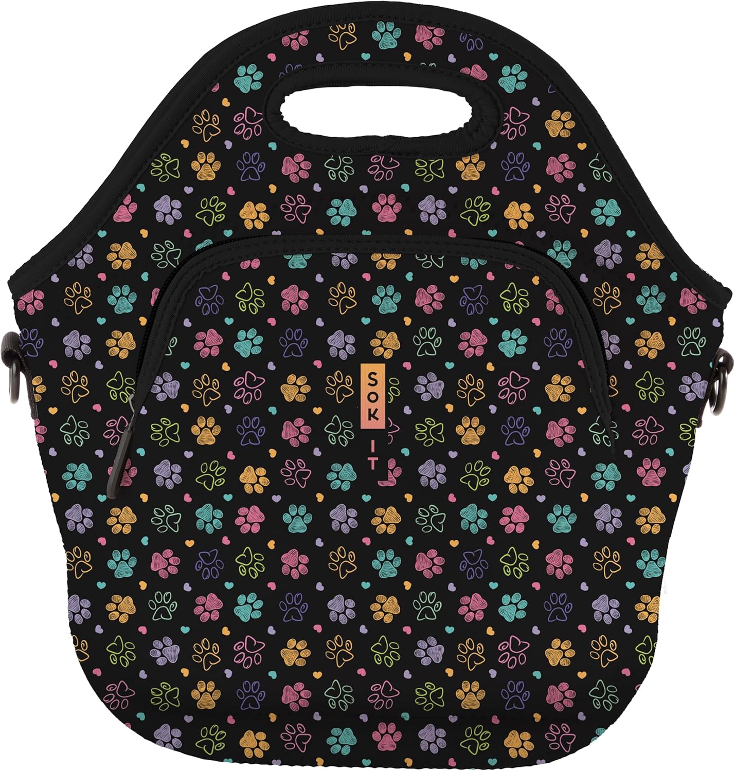 Sok It LunchTote Zippered Bag Insulated Neoprene Caddy (Furry Footprints, X-Large 6.5 Quart Lunch Tote)