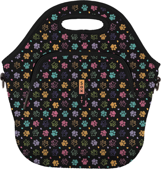 Sok It LunchTote Zippered Bag Insulated Neoprene Caddy (Furry Footprints, X-Large 6.5 Quart Lunch Tote)