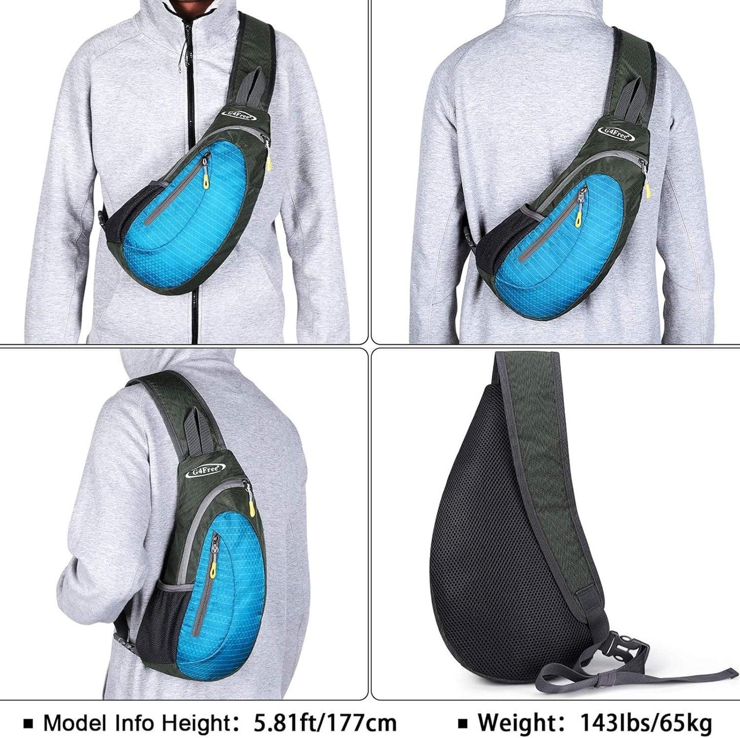 G4Free Sling Bag for Men Women, Small Crossbody Backpack Lightweight Chest Shoulder Bags for Travel, Outdoor and Sports (Light Blue)
