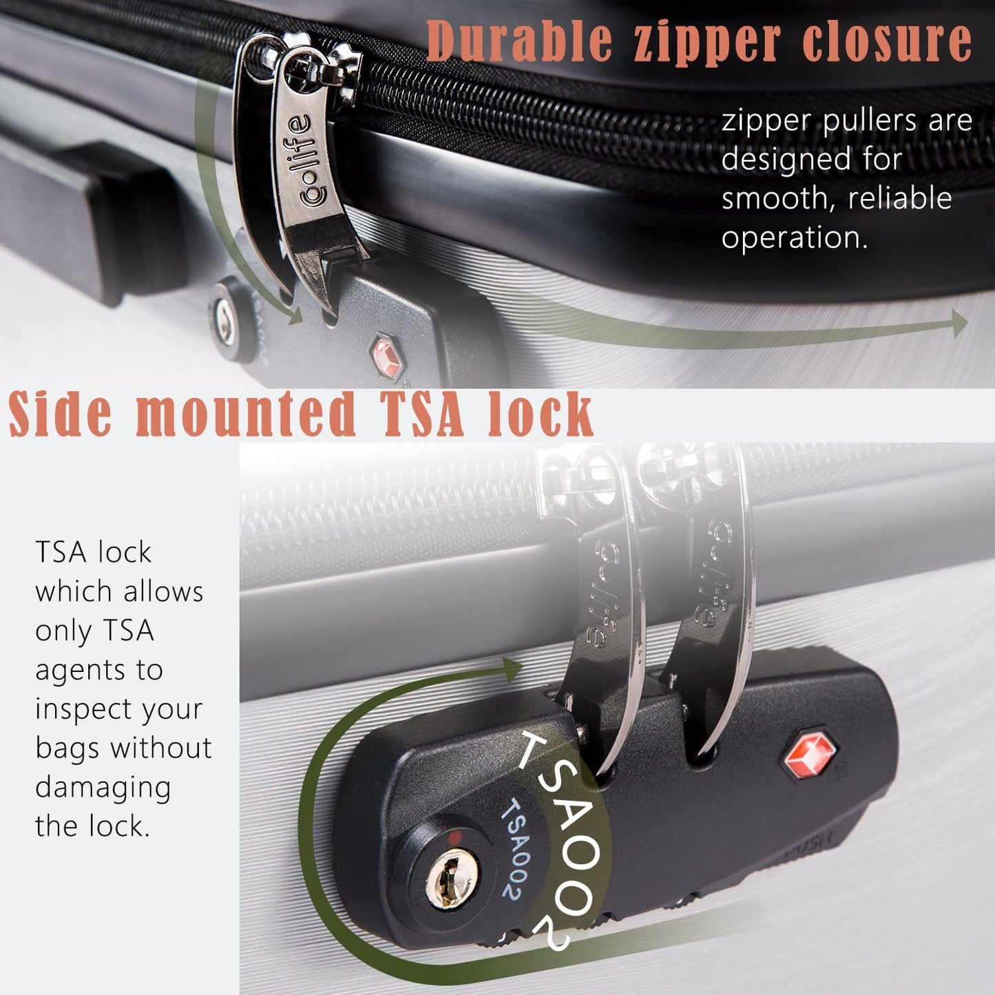 Coolife Luggage Suitcase PC+ABS with TSA Lock Spinner Carry on Hardshell Lightweight 20in 24in 28in (orange, L(28IN))