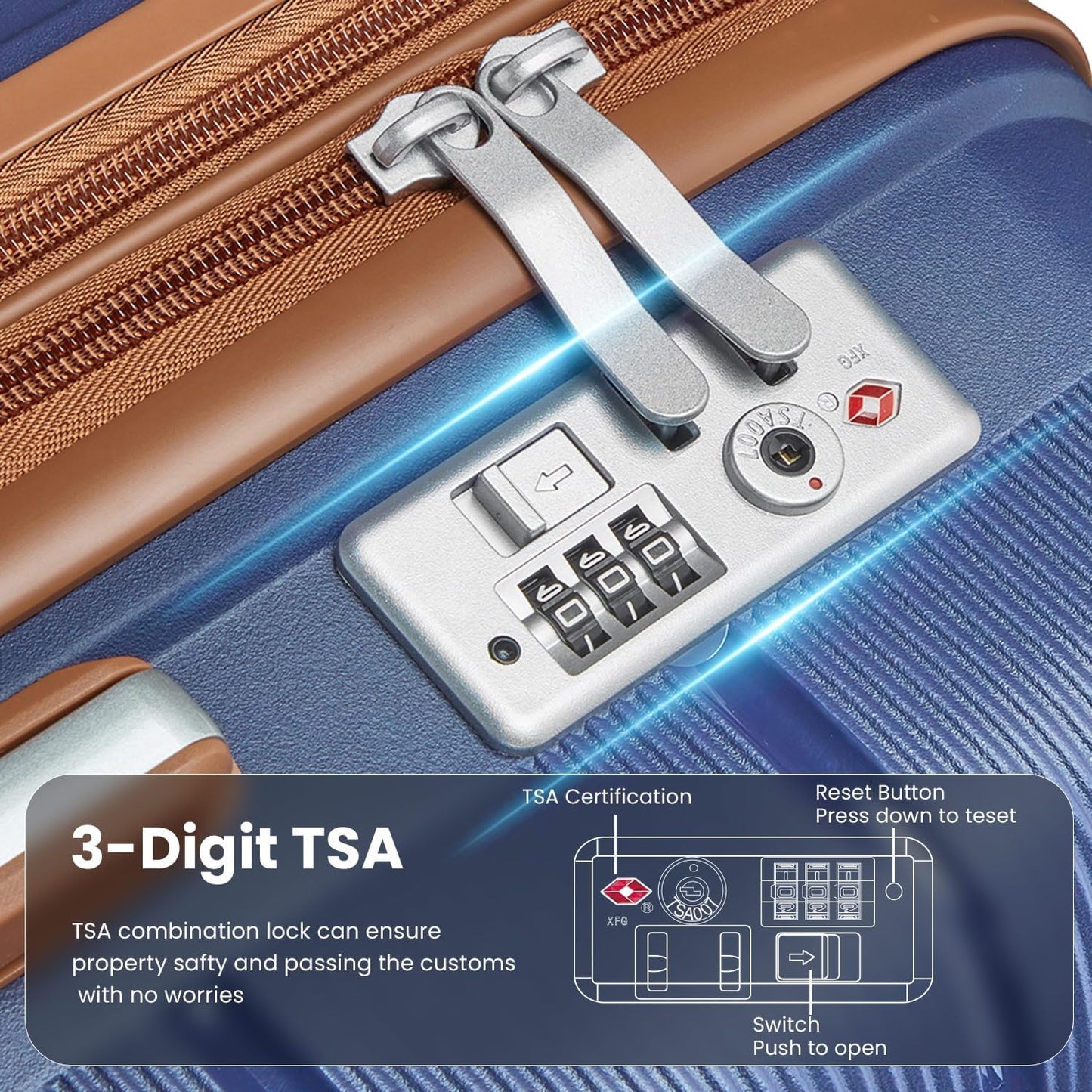 4-Piece Luggage Set with Double Spinner Wheels, Expandable Hardside Suitcases with TSA Lock (14/20/24/28), Durable PP Material Hardshell Travel Luggage for Men and Women (Blue)