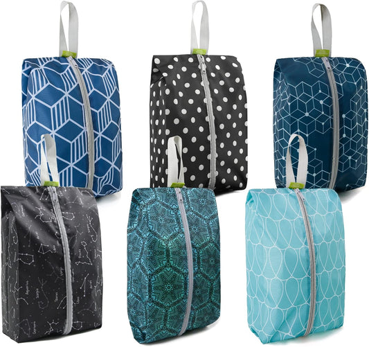 BeeGreen Shoe Organizer Shoe Bags For Travel with Zipper Closure, Shoe Storage Organizer with Handle Travel Bags, Green Blue Lightblue-Geometry, Large, Green Blue Lightblue-geometry