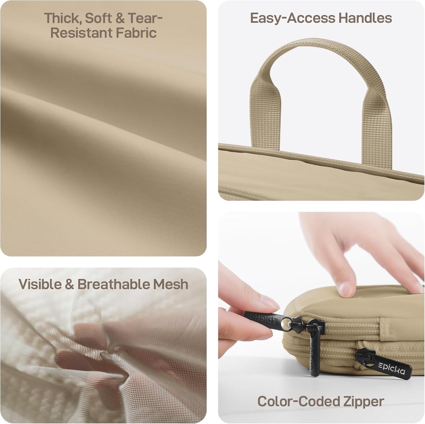 EPICKA TripCozy Compression Packing Cubes - 4 Set Durable Travel Organizer Bags with Mesh Top, Expandable Travel Accessories for Carry on, Luggage, Suitcase, Backpack (Khaki)
