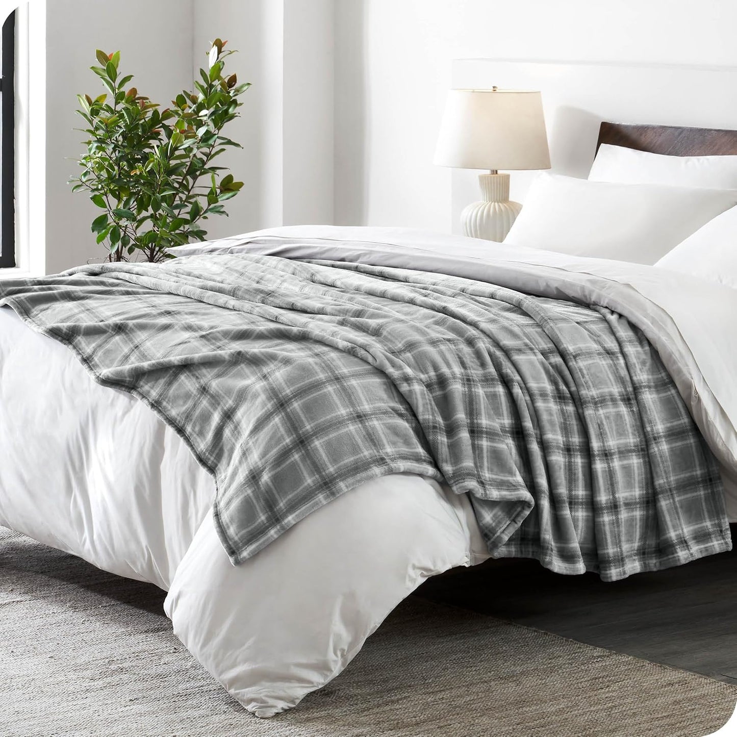 Bare Home Fleece Blanket - King Size - Ultra-Soft Lightweight for Bed, Sofa, and Couch - Luxury Microplush - Cozy Warm Blanket (King, Tartan Plaid)