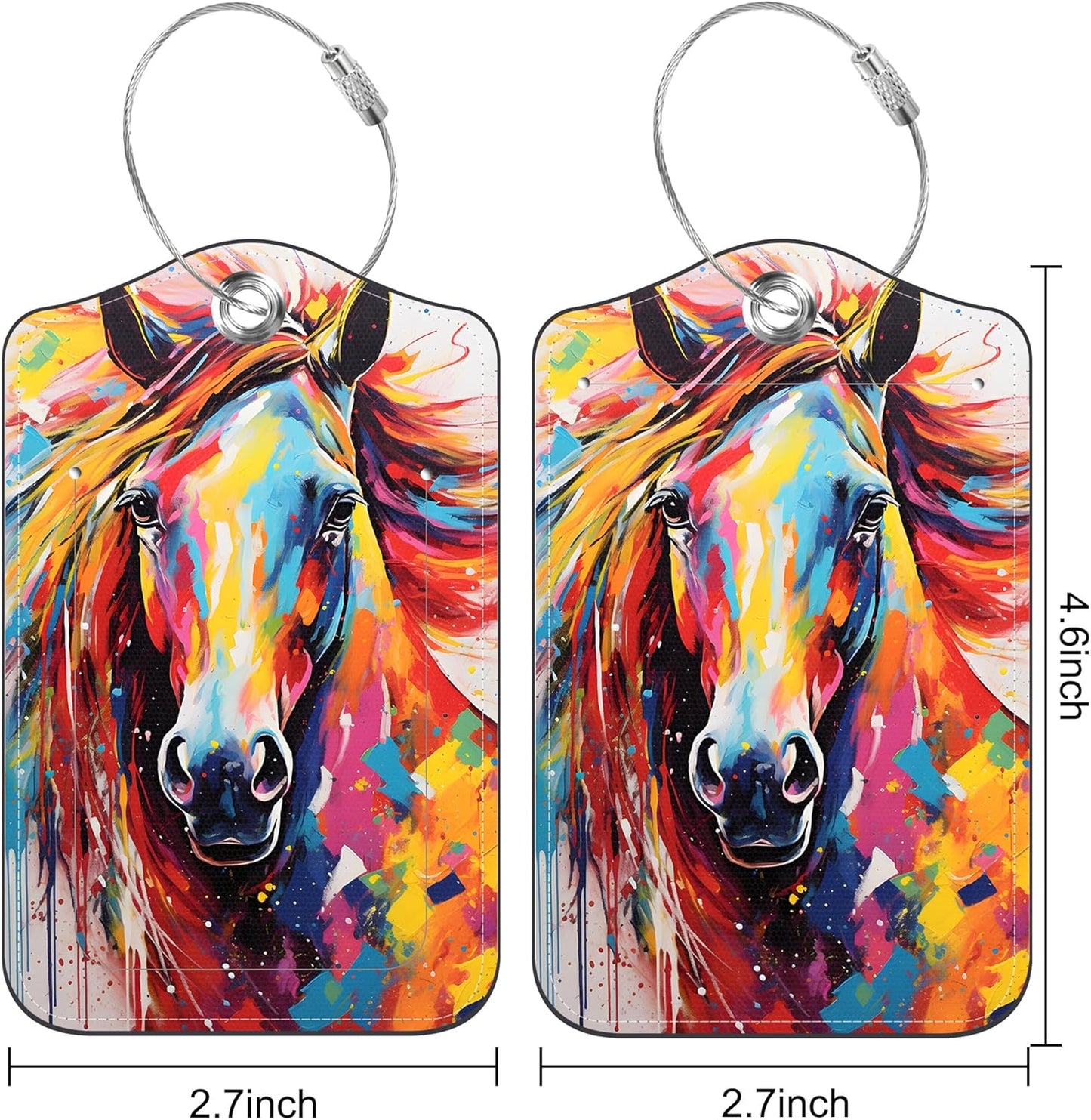 Set of 2 Luggage Tags for Suitcase Abstract Horse Leather Baggage Tags Set with Stainless Steel Loop Name Address Labels Privacy Cover for Men Women Travel Bag Suitcase, 4.6 x 2.7 inch