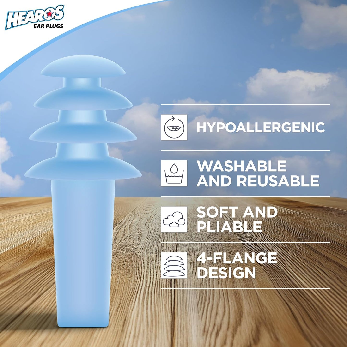 HEAROS AirPlugs Airline Pressure Reducing Earplugs, 1 Pair + Free Case, Latex Free Silicone, Reduce Ear Pain, NRR 20, Clear (5805)
