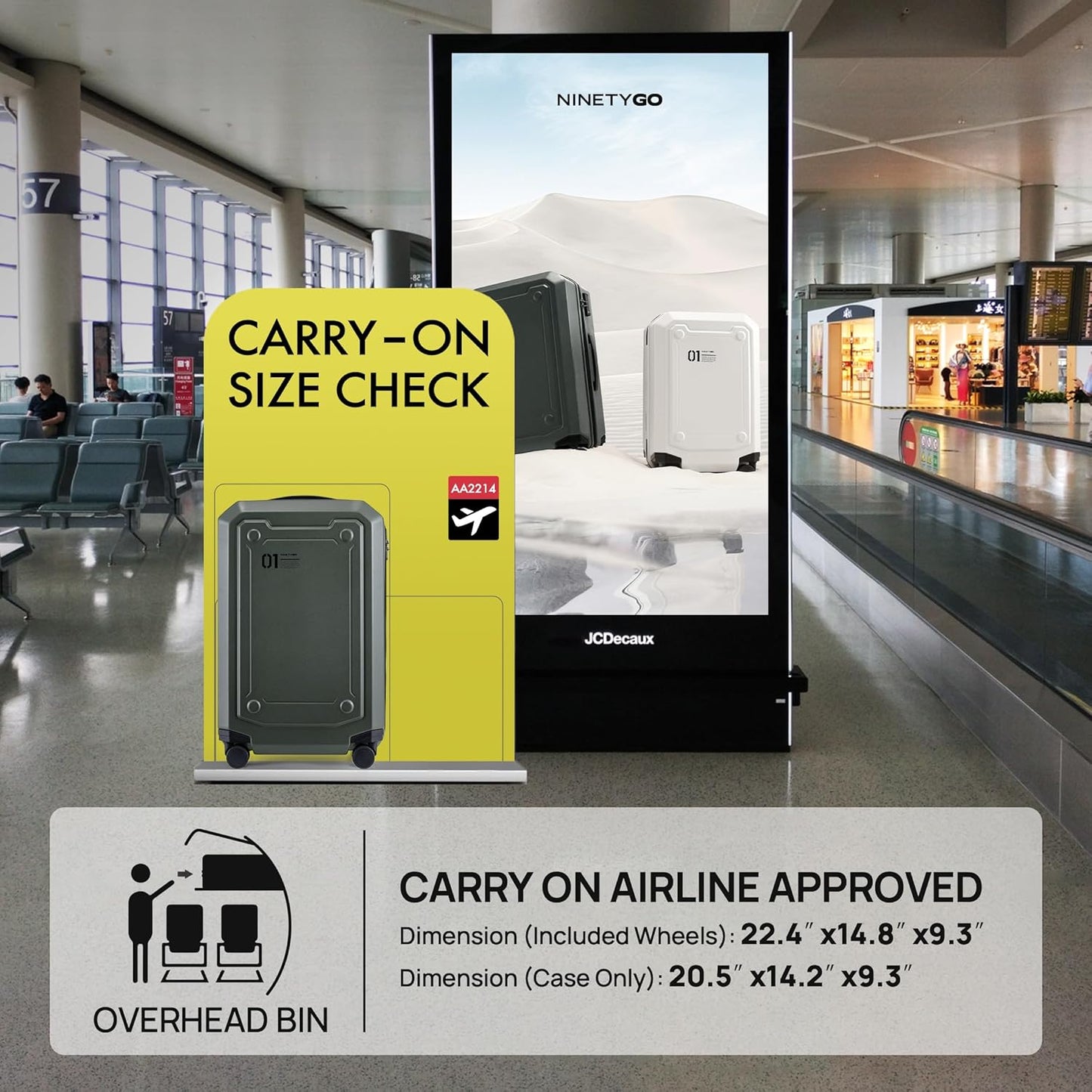 NINETYGO Carry On Luggage 22x14x9 Airline Approved, Carry On Suitcase with Smooth Double Spinner Wheels, Hard Shell PC+ABS Suitcase Carry-On, Lightweight Travel Luggage, TSA Approved (Black, Sahara)