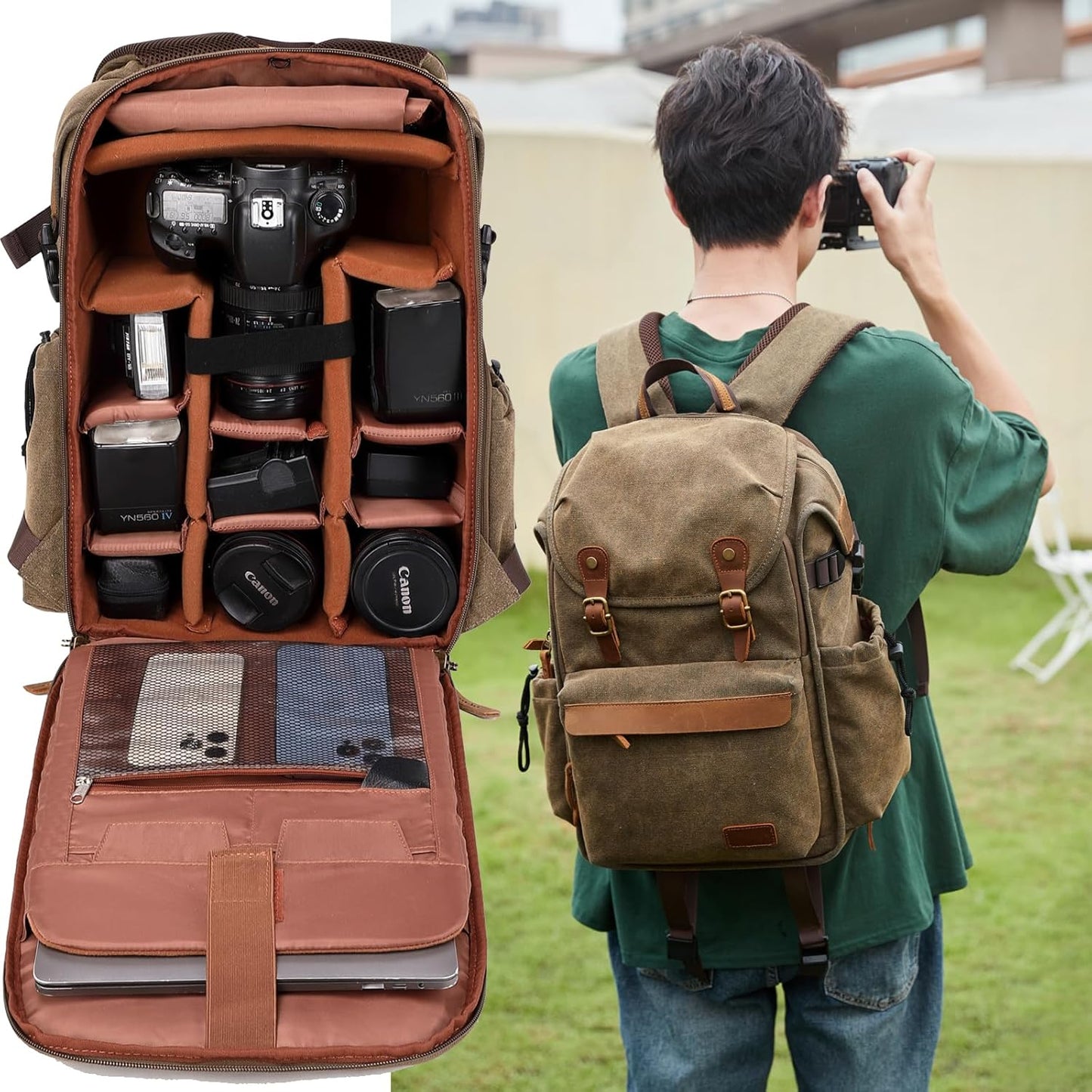 Camera backpack ; Professional UAV Camera bag ;Backpack Large Capacity Photography Canvas backpack camera bag（grey）