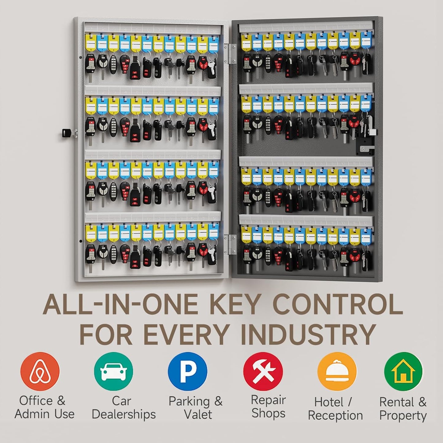WeHere 96 Key Lock Box Wall Mount, APP Bluetooth/OTP/Wi-Fi/Fixed Code/Key Unlock, Smart Key Cabinet with Key Tag, Key Organizer Holder Box, Key Management Directory for Office, Valet, Realtor, Hotel
