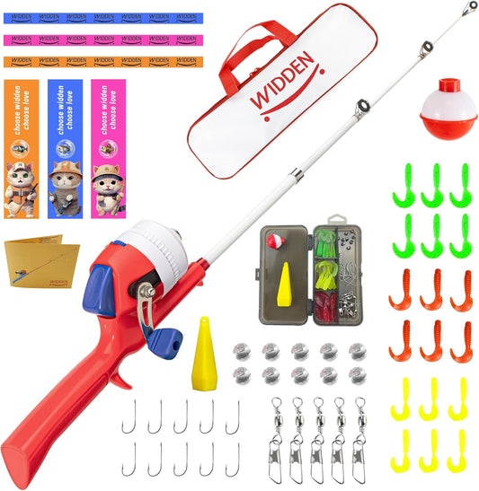 Kids Fishing Pole, Telescopic Fishing Rod, Toddler Collapsible Fishing Rod and Reel Combo with Tackle Box, Fishing Line, Bobber, and Soft Lures for Boy, Girl, Youth, Beginner, Over 4 Years Old
