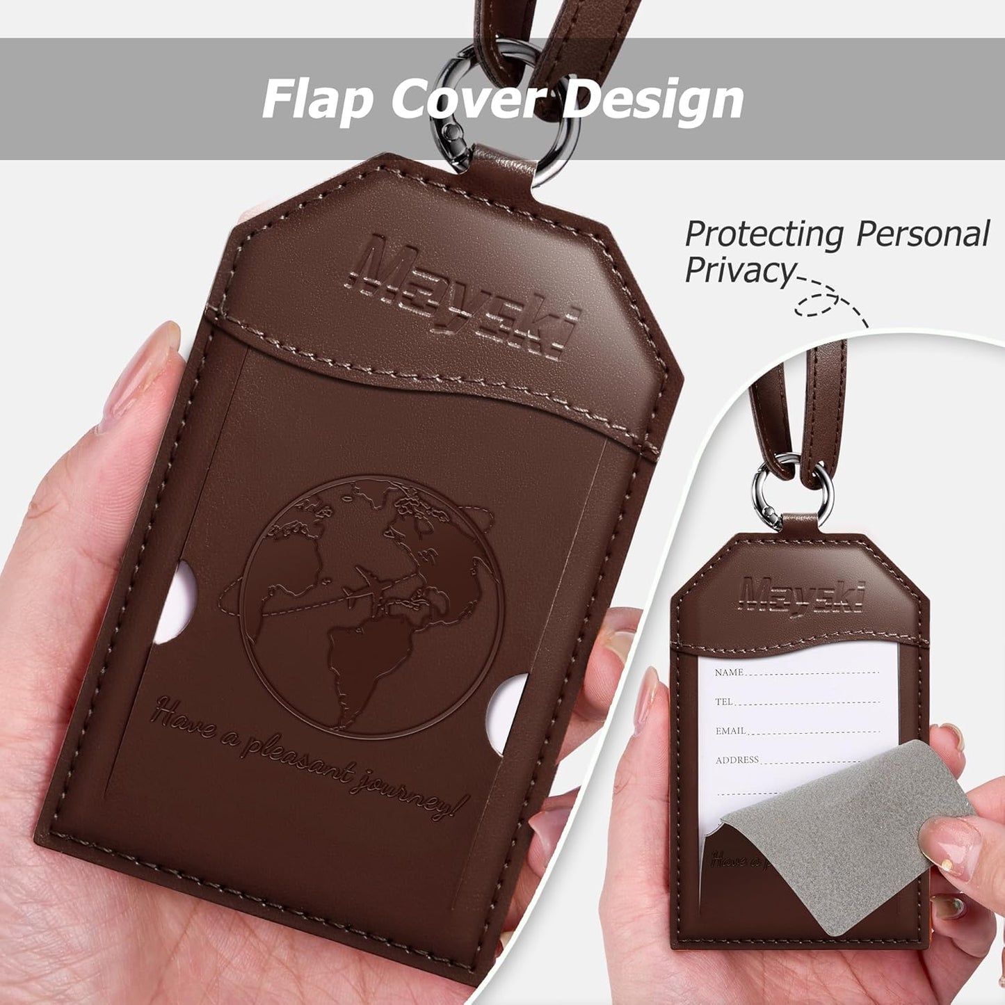 Mayski Luggage Tags for Suitcases 3 Pack Suitcase Bag Tags, TSA Approved, Metal Buckle, Bag Tags with Name ID Card Travel Essentials, Brown Global