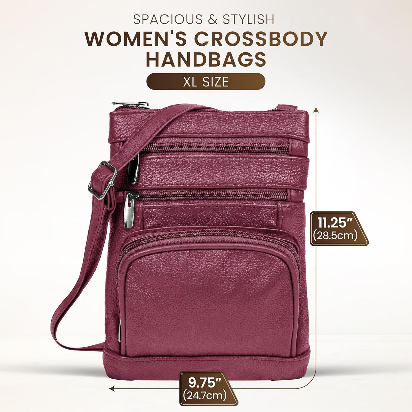 Krediz leather Crossbody Purses for Women, Multi Pocket Crossbody Purse with Adjustable Strap, Soft & Durable Leather Purse