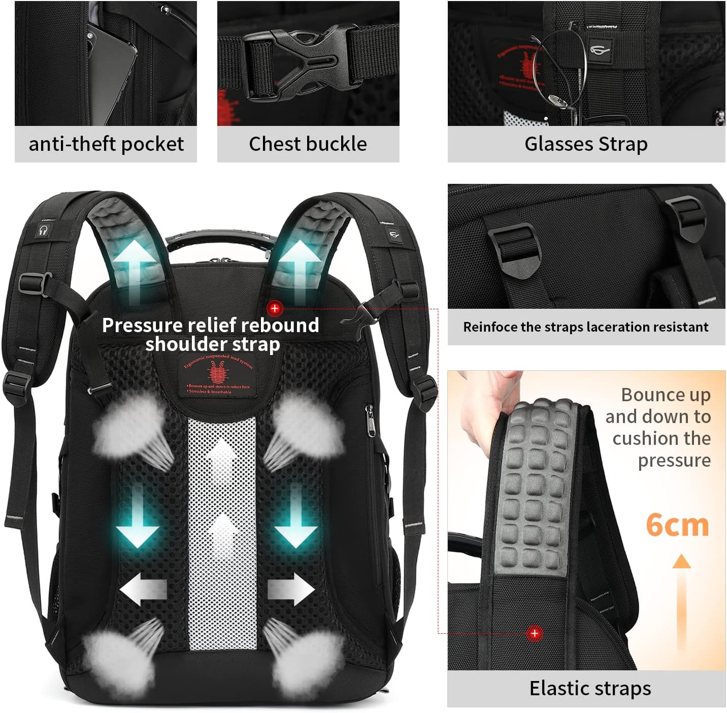 Boniyee Travel Backpack 17.3 Inch, Business Anti-Theft Laptop Bag with USB Charging Port, Waterproof