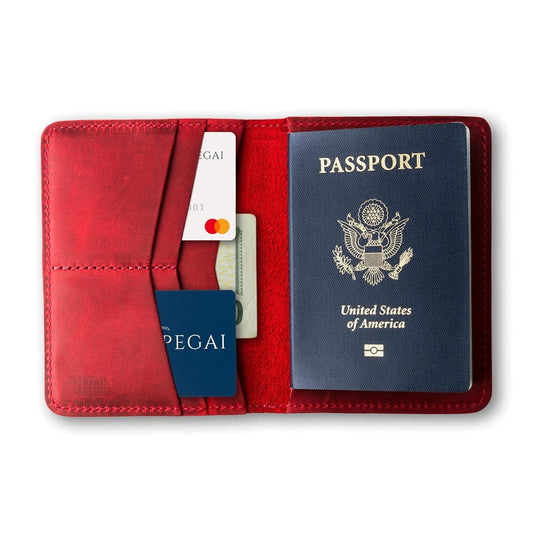 PEGAI Standard Full Grain Crazy Horse Leather Passport Holder | Custom Travel Passport Cover & Organizer | Handcrafted Leather Passport Wallet for Men and Women | Pike (Rose)