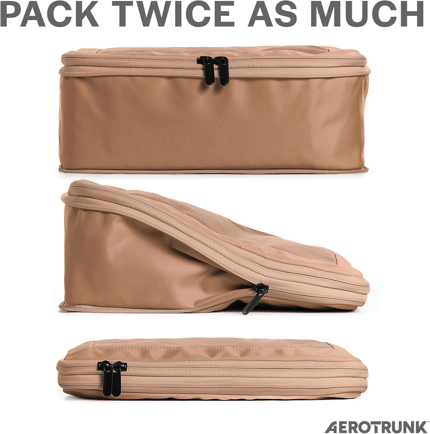 Aerotrunk Compression Packing Cubes for Travel - Luggage Organizer Bags - Double Zipper Packing Cubes for Suitcases (6-Pack, Mocha)