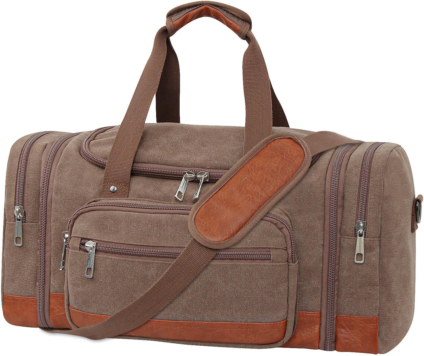Men'S Duffle Bag For Travel, Expandable Canvas Duffel Bags Overnight Weekend Gym Carry On Luggage Bag For Men(Coffee)