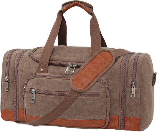 Men'S Duffle Bag For Travel, Expandable Canvas Duffel Bags Overnight Weekend Gym Carry On Luggage Bag For Men(Coffee)