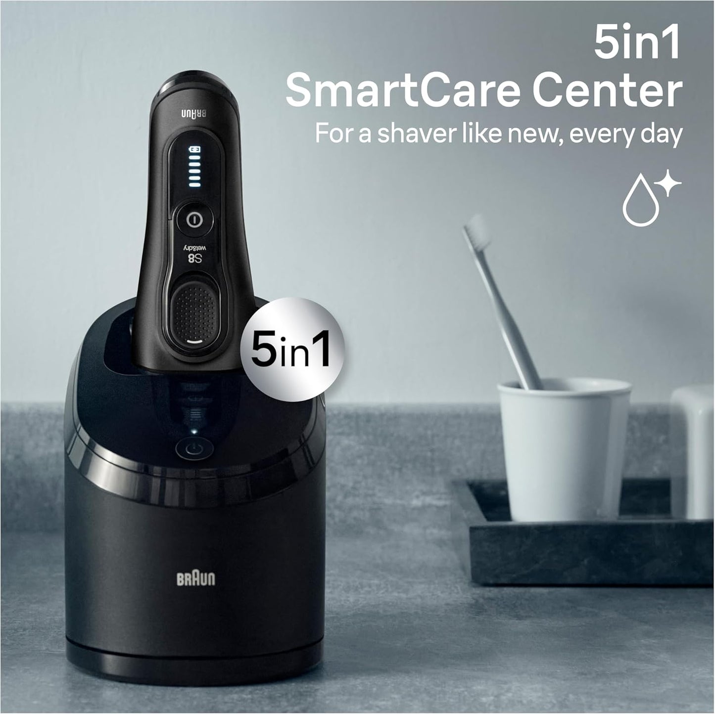 Braun Series 8 8560cc Electric Razor for Men, 4+1 Shaving Elements & Precision Long Hair Trimmer, 5in1 SmartCare Center, Close & Gentle Even on Dense Beards, Wet & Dry Electric Razor, 60min Runtime