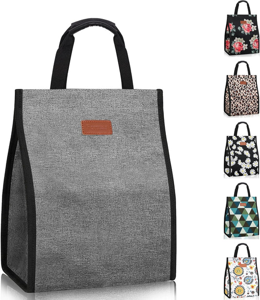 Lunch Bags for Women Insulated Reusable Lunch Tote with Internal Pocket, Lunch Tote bag for Work (Grey