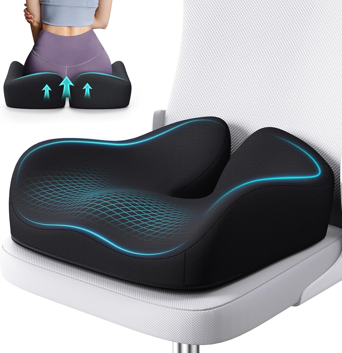 Benazcap Seat Cushion, Memory Foam Cushions for Office Chair - Ergonomic Chair Cushions for Tailbone Pain Relief, Sciatica & Back Support, Office Chair Cushion & Car Seat Cushion