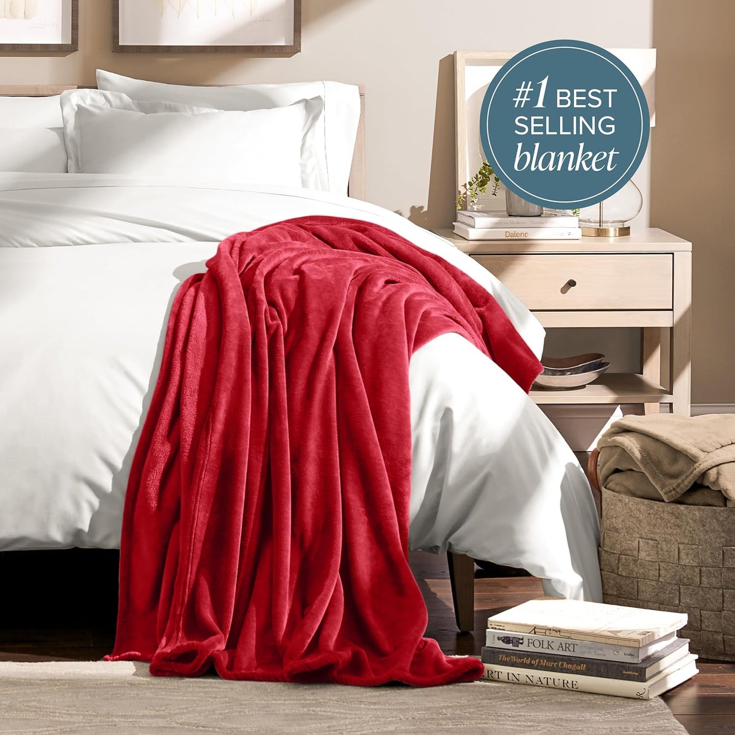 Bare Home Fleece Blanket - King Size - Ultra-Soft Lightweight for Bed, Sofa, and Couch - Luxury Microplush - Cozy Warm Blanket (King, Red)