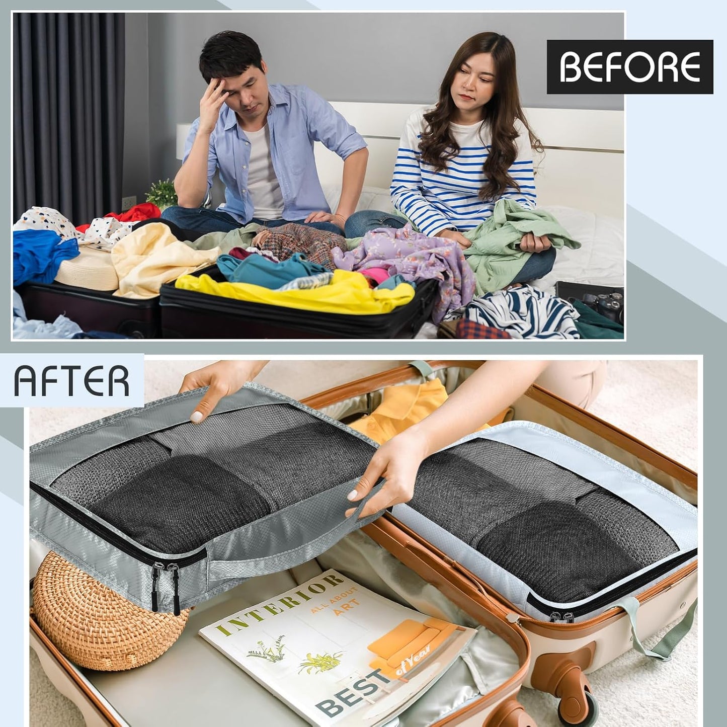 5 Pcs Packing Cubes for Suitcase Large Travel Cubes Carry on Luggage Organizer Bags for Clothes Accessories(M,Gray)