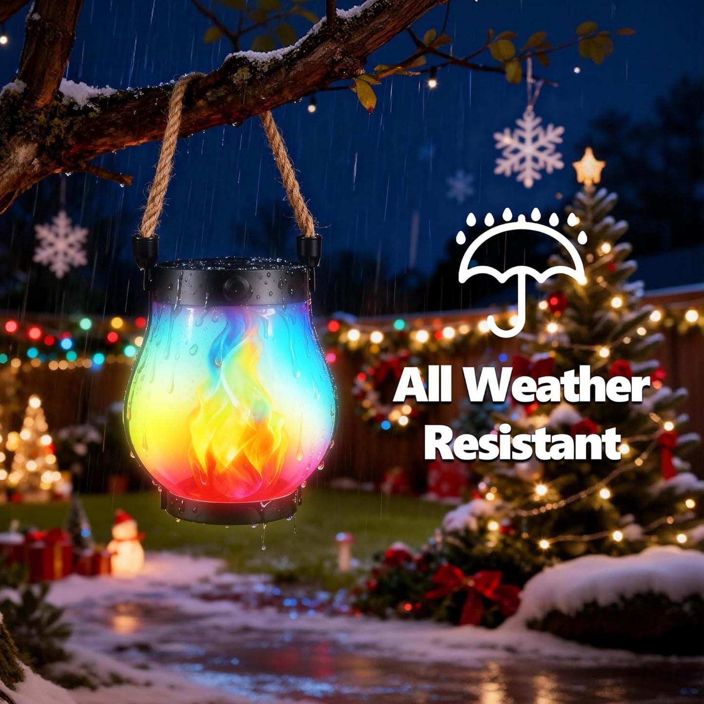 Halloween Solar Flame Lantern Hanging Outdoor Waterproof Purple - 2 Pack Flame Lanterns with Dual Charging Modes of Solar & USB for Garden or Yard Halloween Decorations (Multicolor - 1 Pack)
