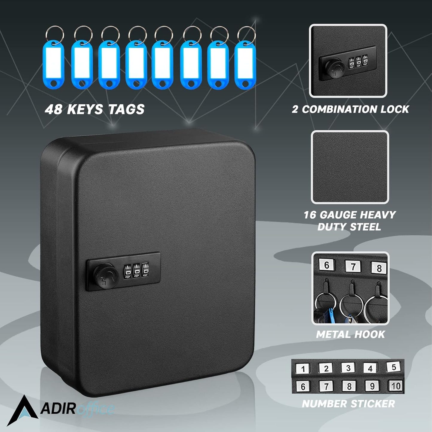AdirOffice Steel Combination Lock Keys Cabinet Security Storage Box Organizer Holder Locked Key Box Wall Mount 30 Slots