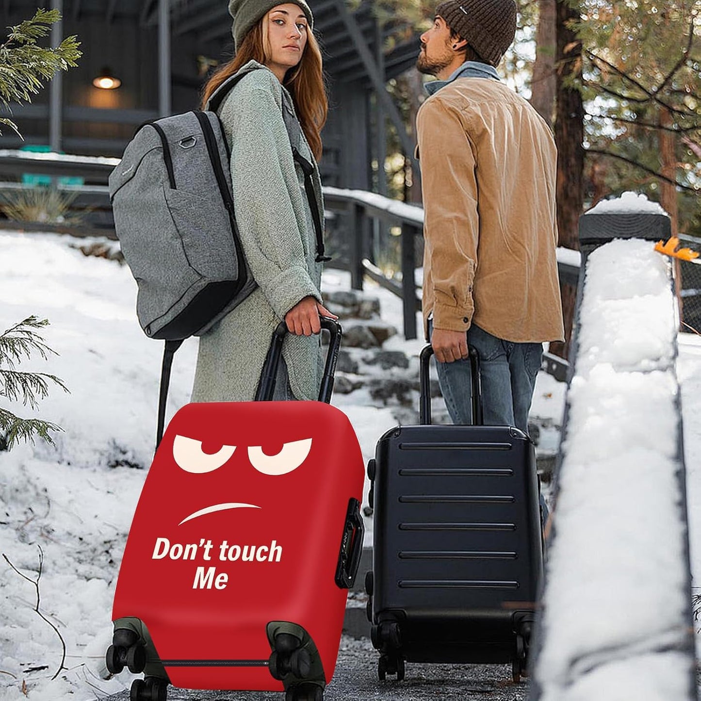 ANNA QUEEN Funny Luggage Cover, Don't Touch Me Red Face Design, Stretchable, Washable Travel Protector for 20-22 Inch Luggage