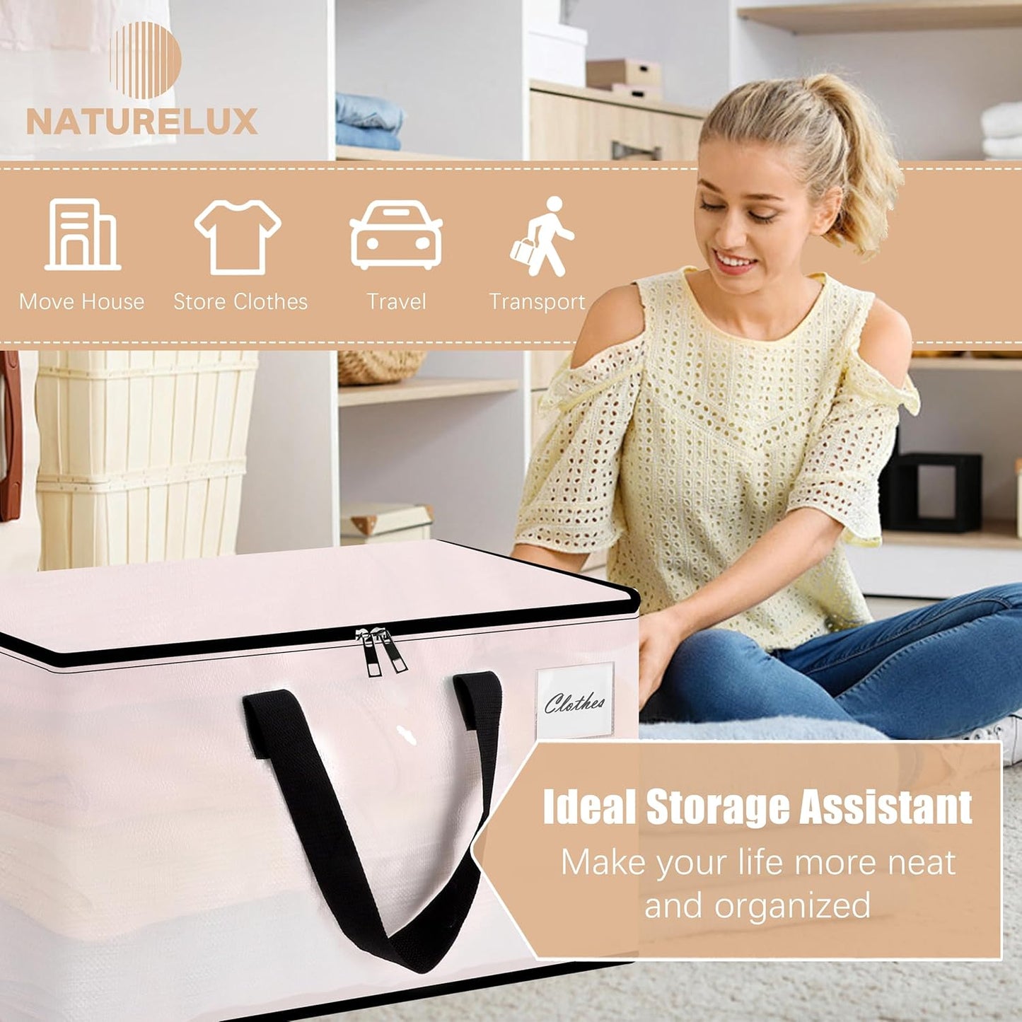 Heavy Duty Moving Bags - Extra Large Packing Bags and Storage Totes, Collapsible and Foldable Option for Moving and Storage, Clear, 93 L - 18 Pack