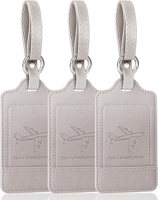 Teskyer Luggage Tags, 3 Pack Premium PU Leather Luggage Tags Privacy Protection Travel Bag Labels Suitcase Tags