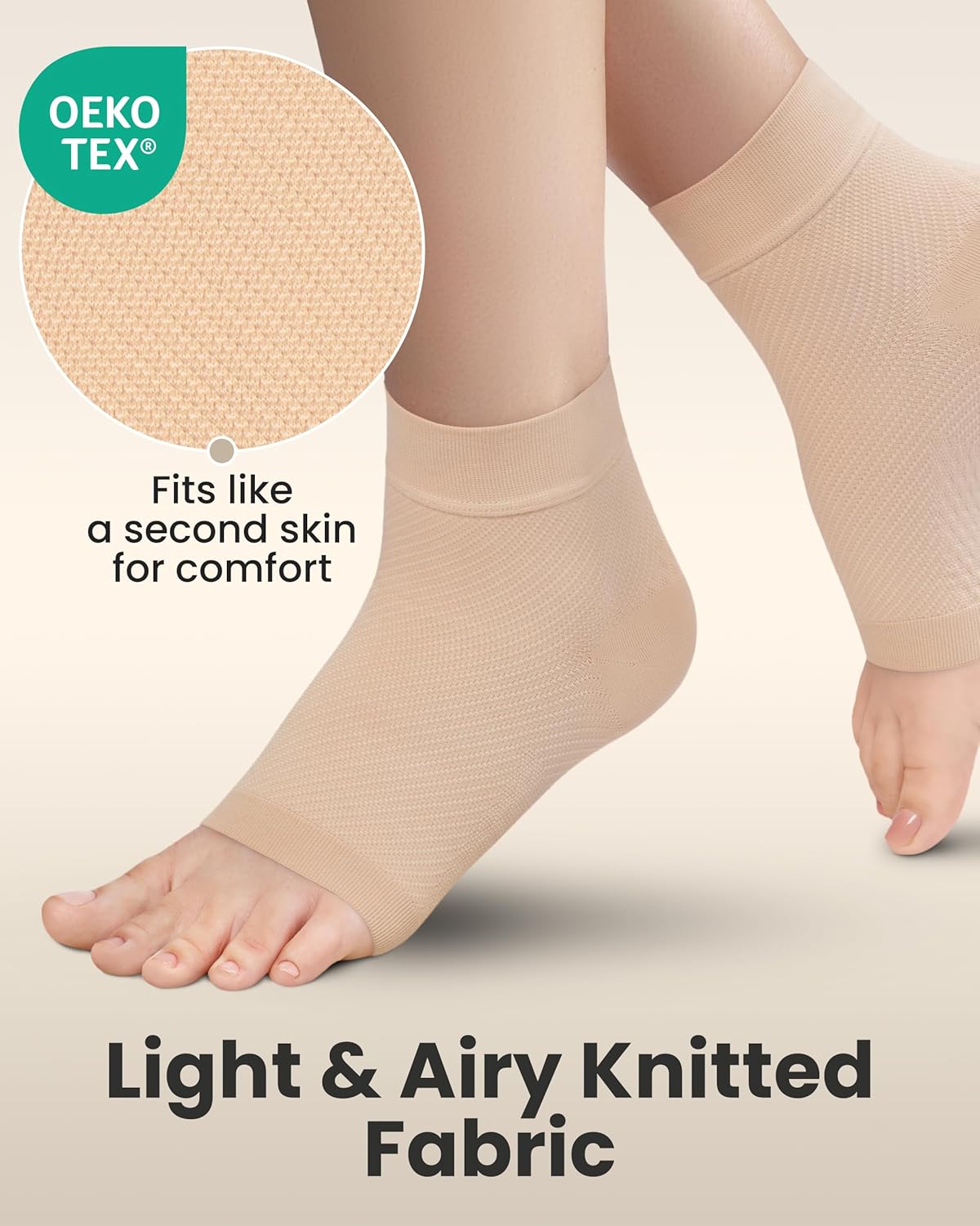 KEMFORD Ankle Compression Sleeve - Plantar Fasciitis Braces - Open Toe Compression Socks for Swelling, Sprain, Neuropathy, Foot Arch Support for Men and Women - 20-30mmhg, 2XL, Beige